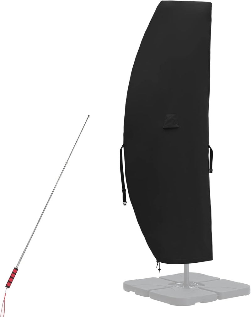 COOSHADE 600D Patio Umbrella Parasol Cover Waterproof Outdoor Anti-UV Protective Cover with Zipper Fits Cantilever Offset Umbrella 7.5-15 Feet, Black - Image 2